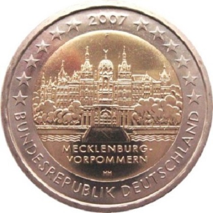 2 euros commémorative Allemagne 2007 château de Schwerin, Mecklembourg Pomeranie occidentale