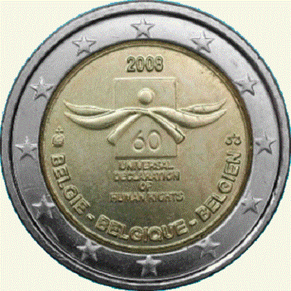 2 euros commémorative Belgique 2008 60e anniversaire de la Déclaration Universelle des Droits de l’Homme