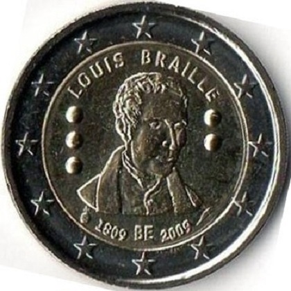 2 euros commémorative Belgique 2009 bicentenaire de la naissance de Louis Braille