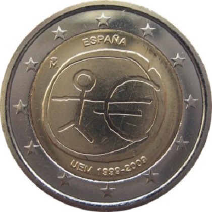 2 euros commémorative 2009 Espagne 10eme anniversaire UEM