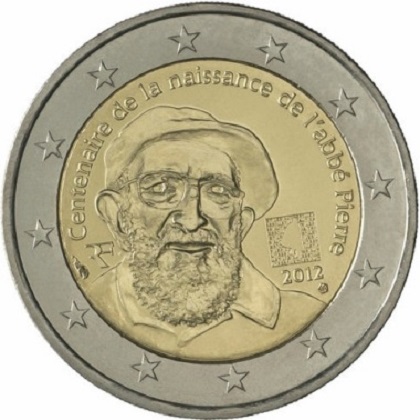 2 euros commémorative France 2012 le centenaire de la naissance de l'abbé Pierre 