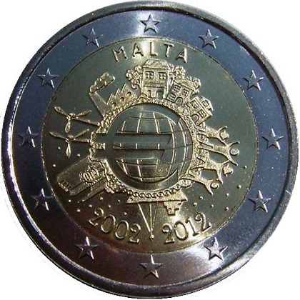 2 euros commémorative 2012 Malte les 10 ans de l-euro