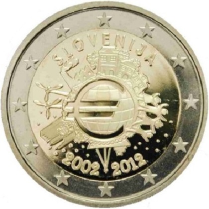 2 euros commémorative 2012 Slovénie les 10 ans de l-euro