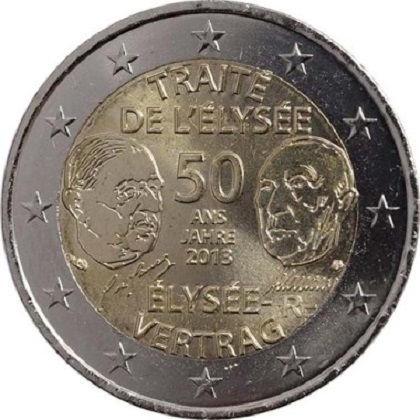 2 euros commémorative France 2013 50 ans du traité de l'élysée