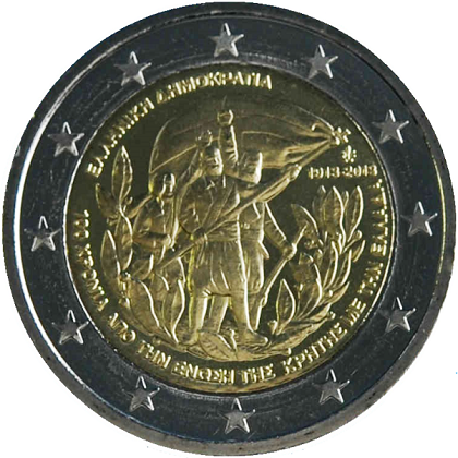 2 euros commémorative Grèce 2013 100eme anniversaire de l'union de la Crète avec la Grèce