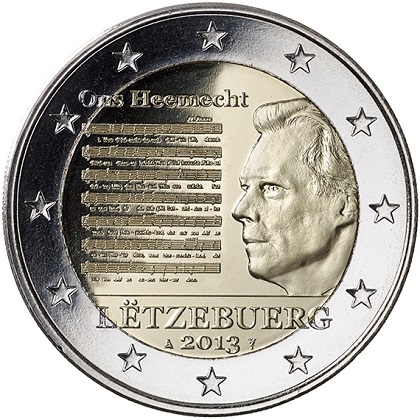 2 euros commémorative Luxembourg 2013 l'hymne national