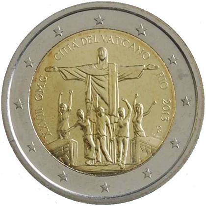 2 euros commémorative Vatican 2013 28e journée mondiale de la jeunesse à Rio de JaneiroR