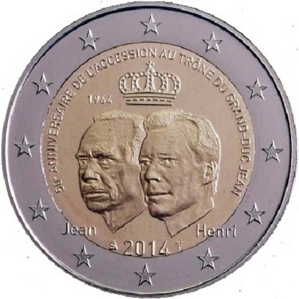 2 euros 2014 luxembourg commémorative 50e anniversaire de l'accession au trône du Grand-Duc Jean