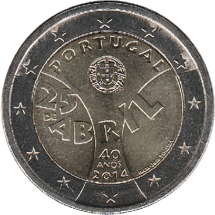 2 euros commémorative 2014 Portugal révolution des oeillets du 25 avril