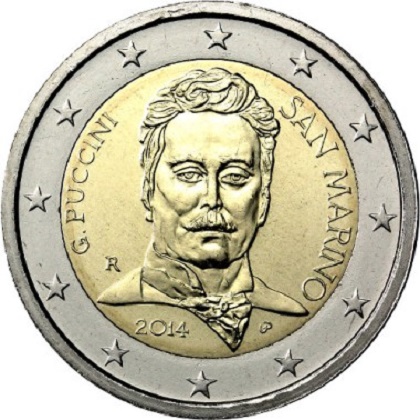 2 euros commémorative 2014 San Marino 90e anniversaire de la lort de Giacomo Puccini