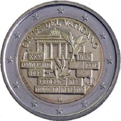 2 euros 2014 commémorative Vatican 25e anniversaire de la chutte du mur de Berlin