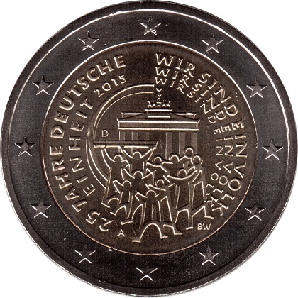 2 euros 2015 commémorative Allemagne 25e anniversaire de la réunification allemande