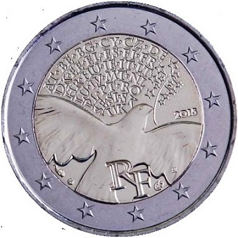 2 euros France 2015 commémorative 70 ans de paix en europe