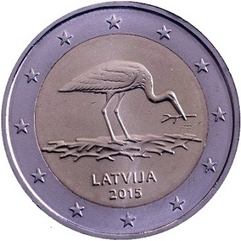 2 euro 2015 Lettonie commémorative la cigogne noire