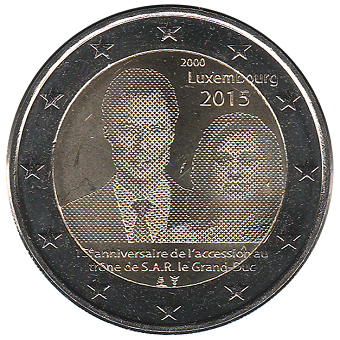 2 euros 2015 Luxembourg commémorative 15ème anniversaire accession au trone du Grand Duc Henri