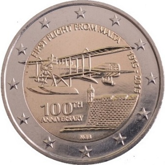 2 euros commémorative 2015 Malte 100e anniversaire du premier vol à partir de Malte