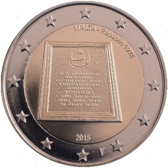 2 euros 2015 Malte commémorative proclamation de la république 1974