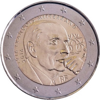 pièce 2 euros commémorative France 2016 François Mitterrand