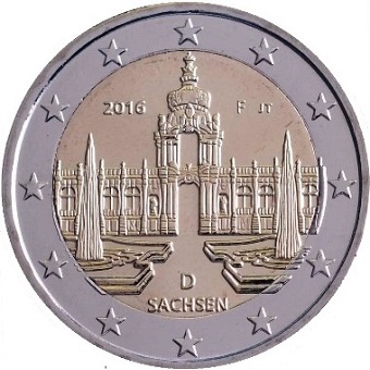 2 euros 2016 Allemagne commémorative Sachsen le palais de Zwinger