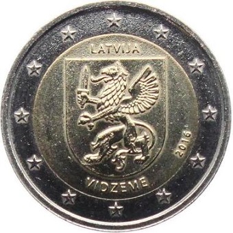 pièce 2 euros commémorative 2016 Lettonie la région Vidzeme