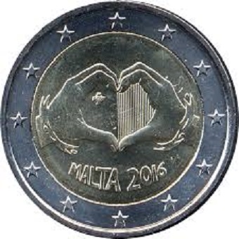 pièce 2 euros commémorative 2016 Malte l'amour