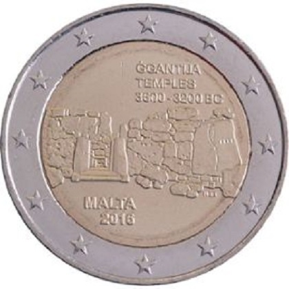pièce 2 euros 2016 commémorative Malte les temples de ggantija