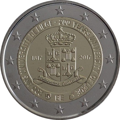 pièce 2 euros commémorative Belgique 2017 200 ans de l'université de Liège