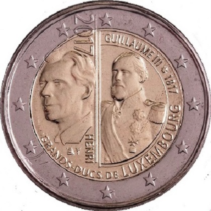 pièce 2 euros 2017 commémorative Luxembourg 200e anniversaire de la naissance de Guillaume III grand duc
