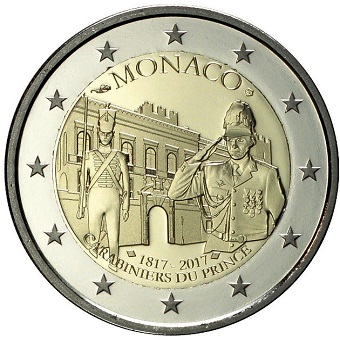 pièce 2 euros commémorative 2017 Monaco les carabiniers du Prince