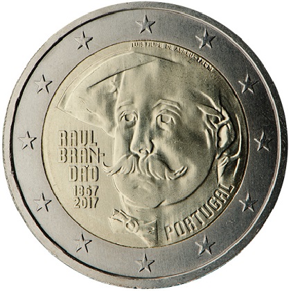 pièce 2 euros commémorative Portugal 2017 150e anniversaire de la naissance de Raul Brandao