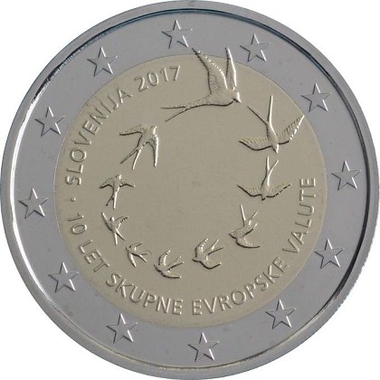 pièce 2 euros 2017 Slovénie pour les 10 ans de l'euro en Slovénie