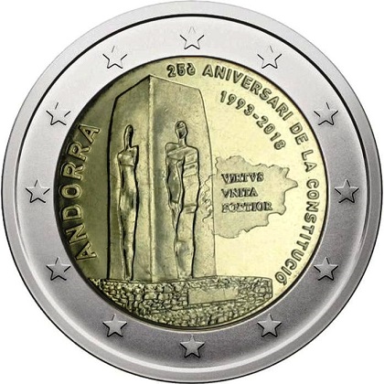 pièce 2 euro 2018 Andorre 25ème anniversaire de la constitution