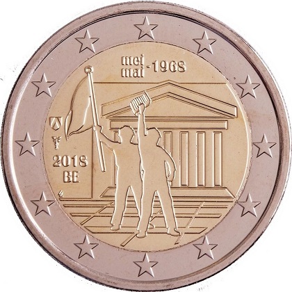 pièce 2 euros 2018 Belgique mai 1968