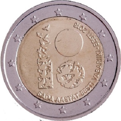 pièce 2 euro 2018 Estonie pour les 100 ans de la république d'Estonie
