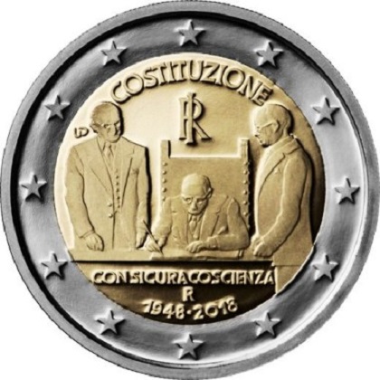 pièce 2 euros 2018 Italie commémorative pour le 70e anniversaire de la constitution italienne