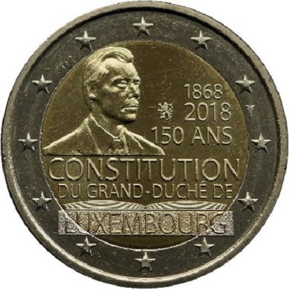 pièce 2 euros 2018 Luxembourg les 150 ans de la constitution