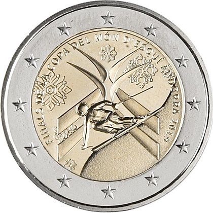 2 euro commémorative Principauté d'Andorre 2019 pour les finales de la coupe du monde de ski alpin