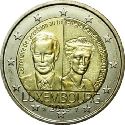 2 euros commémorative Luxembourg 2019 pour le 100e anniversaire de l'arrivée sur le trône et le mariage de la grande-duchesse Charlotte
