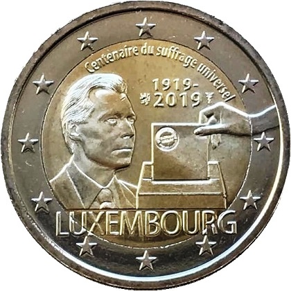 2 euro commémorative 2019 Luxembourg, centenaire du suffrage universel au Luxembourg.