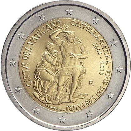 2 euro 2019 commémorative Vatican 25ème anniversaire après l'achèvement de la restauration de la chapelle Sixtine