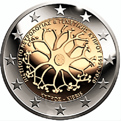 2 € euro commémorative Chypre 2020 pour les 30 ans l'Institut de neurologie et de génétique.