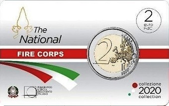 Coincard FDC Italie 2020, 2 € euro BU commémorative 2020 Italie The National Fire corps