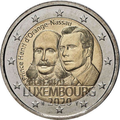 2 € euro commémorative 2020 Luxembourg, le bicentenaire de la naissance du prince Henri.