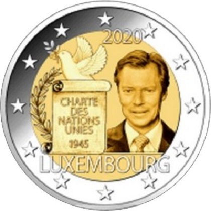 2 € euro commémorative 2020 Luxembourg, les 75 ans de la signature de la Charte constitutionnelle de l'Organisation des Nations Unies.