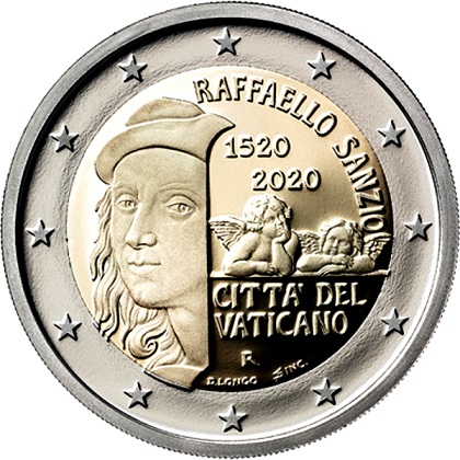2 € euro commémorative 2020 Vatican 500e anniversaire de la mort de Raffaello Sanzio.