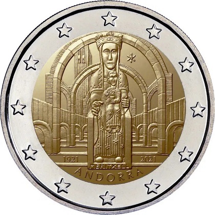 2 € euro commémorative Principauté d'Andorre 2021, pour le 100e anniversaire du couronnement de Notre-Dame de Meritxell