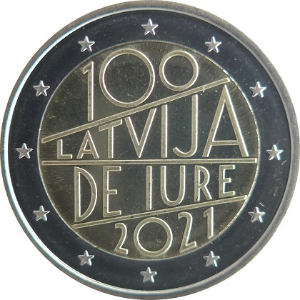 2 € euro commémorative Lettonie 2021 pour le 100e anniversaire de la reconnaissance internationale de la Lettonie.