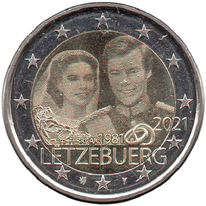 2 € euro commémorative 2021 Luxembourg pour le 40e anniversaire de la naissance du Grand-Duc Guillaume et du mariage du grand-duc Henri et de la grande-duchesse María Teresa  photo