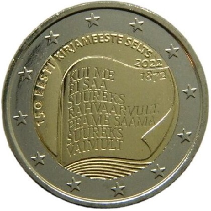 2 € euro commémorative 2022 Estonie pour le 150e anniversaire de la fondation de la Société estonienne de littérature