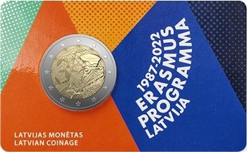 2 € euro commémorative 2022 Lettonie Erasmus coincard BU